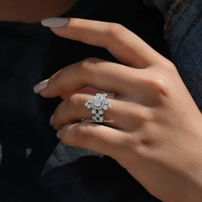 View of Old Mine Cushion Cut Moissanite Ring In Finger