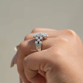 View of Old MIne Cushion And Round Cut Moissanite Ring In White Gold
