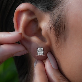 [White Gold Old Mine Cushion Cut Diamond Stud Earrings]-[Golden Bird Jewels]