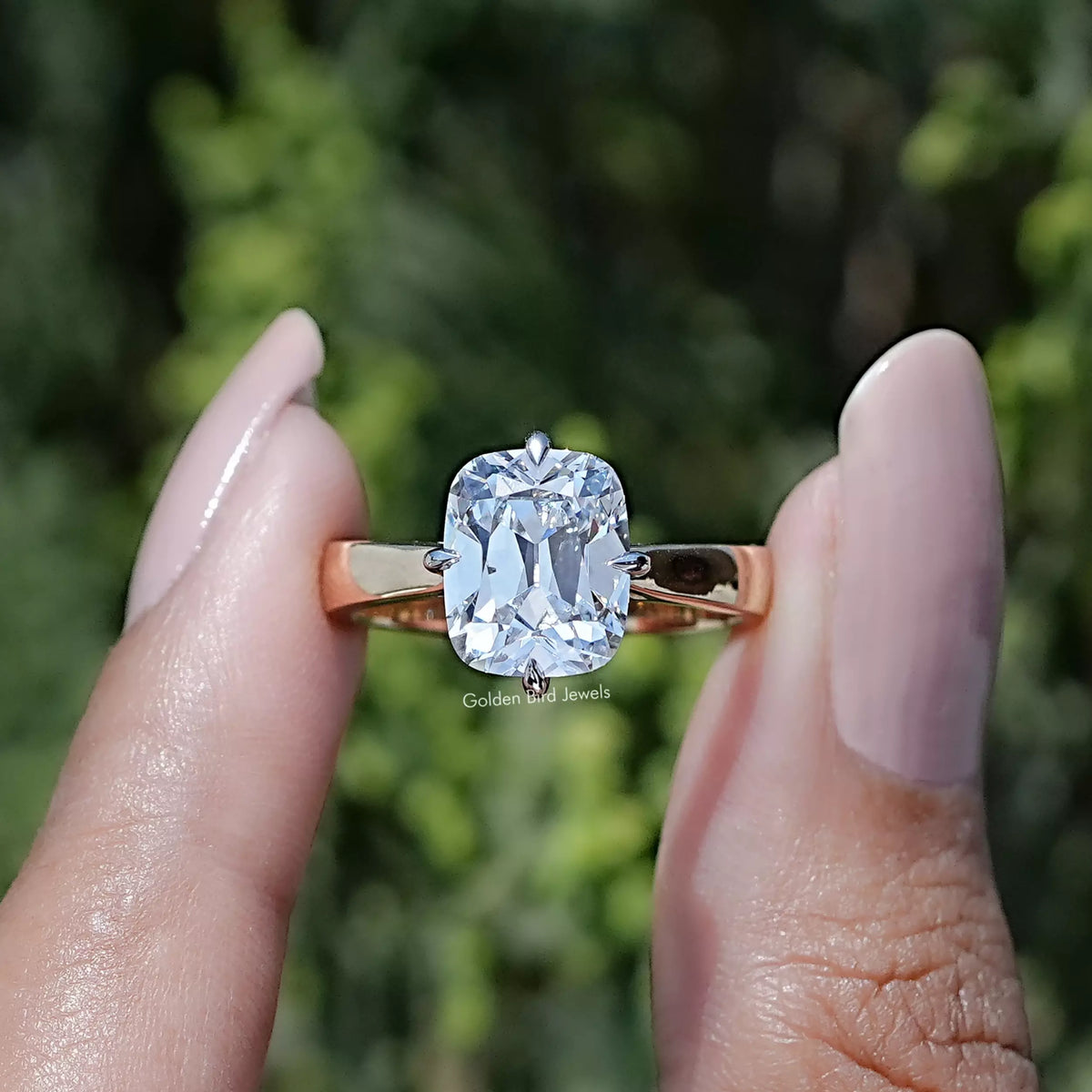 Old Mine Cushion Lab Diamond Engagement Ring