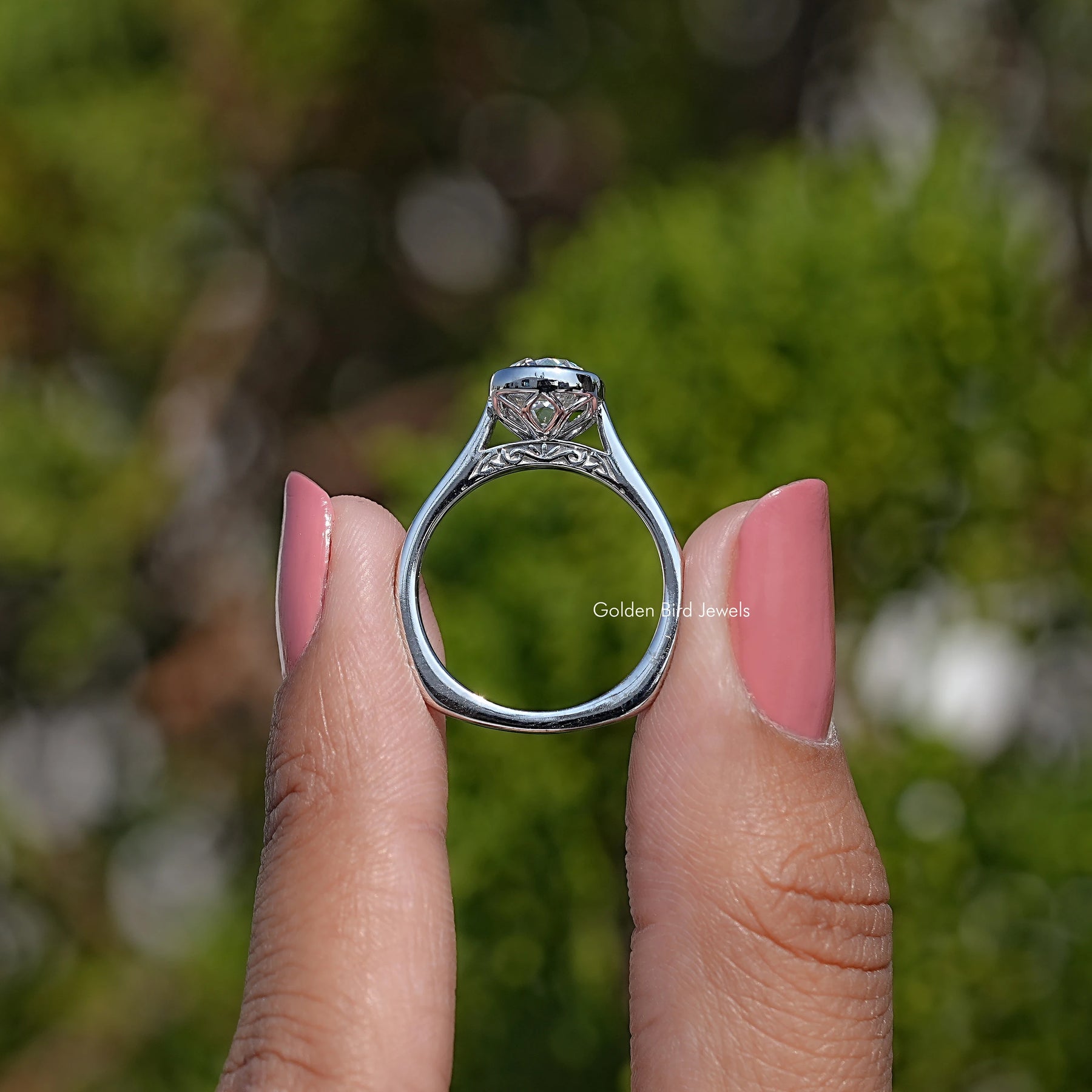 Bezel Set Old Mine Cushion Lab Diamond Ring