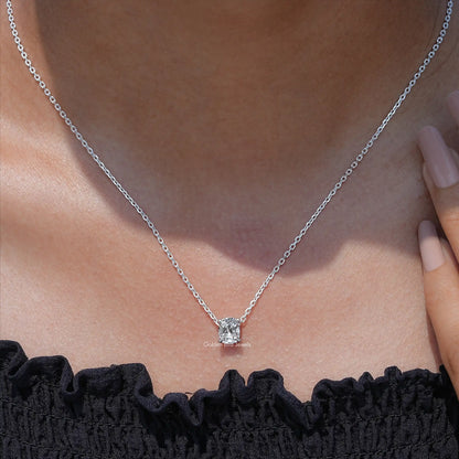 [White Gold Cushion Cut Solitaire Pendant]-[Golden Bird Jewels]