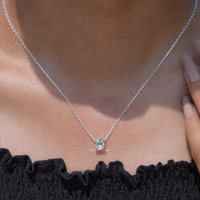 [White Gold Cushion Cut Solitaire Pendant]-[Golden Bird Jewels]