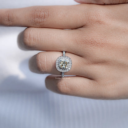 Moissanite Old Mine Cushion Halo Engagement Ring