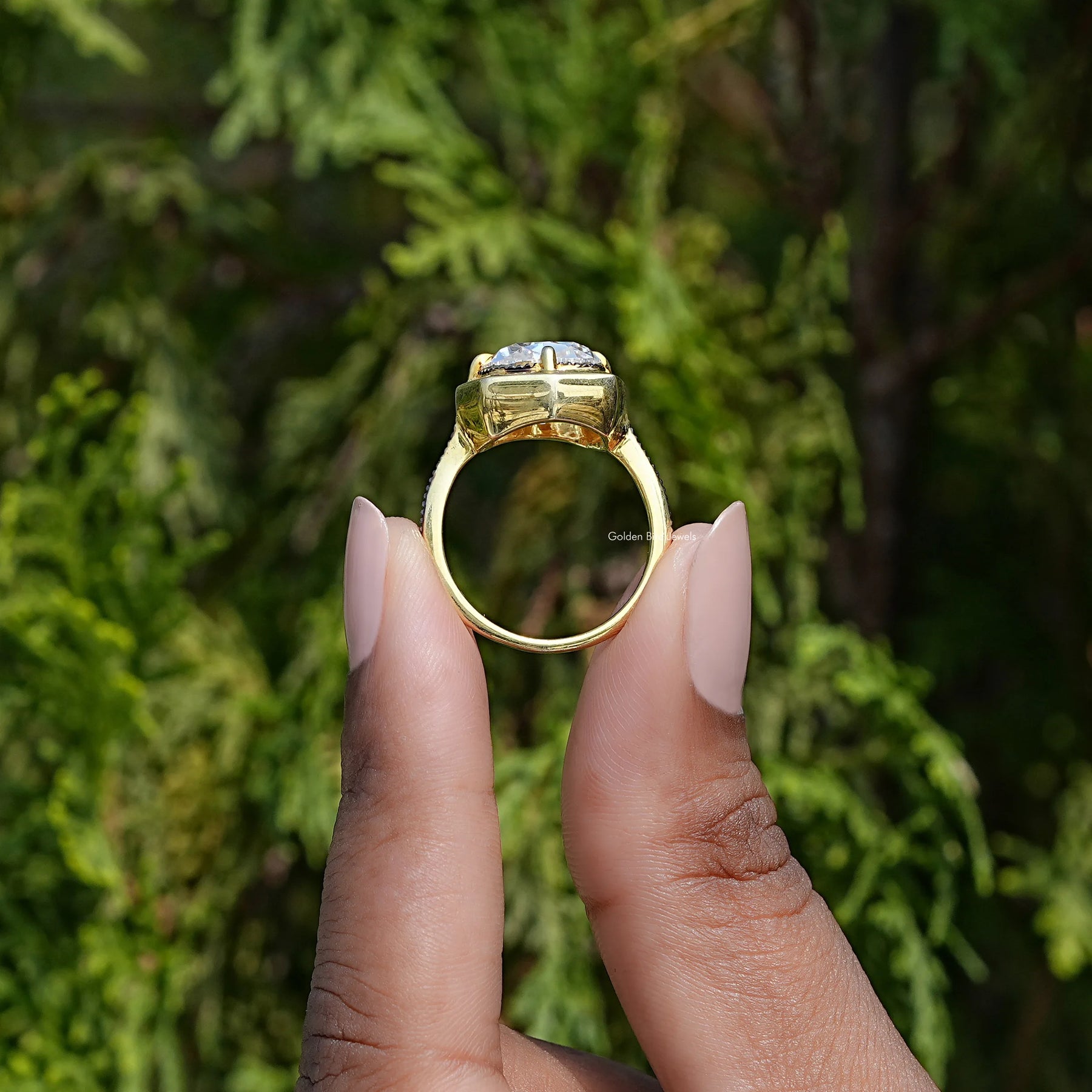 Moissanite Old Mine Cushion Milgrain Engagement Ring