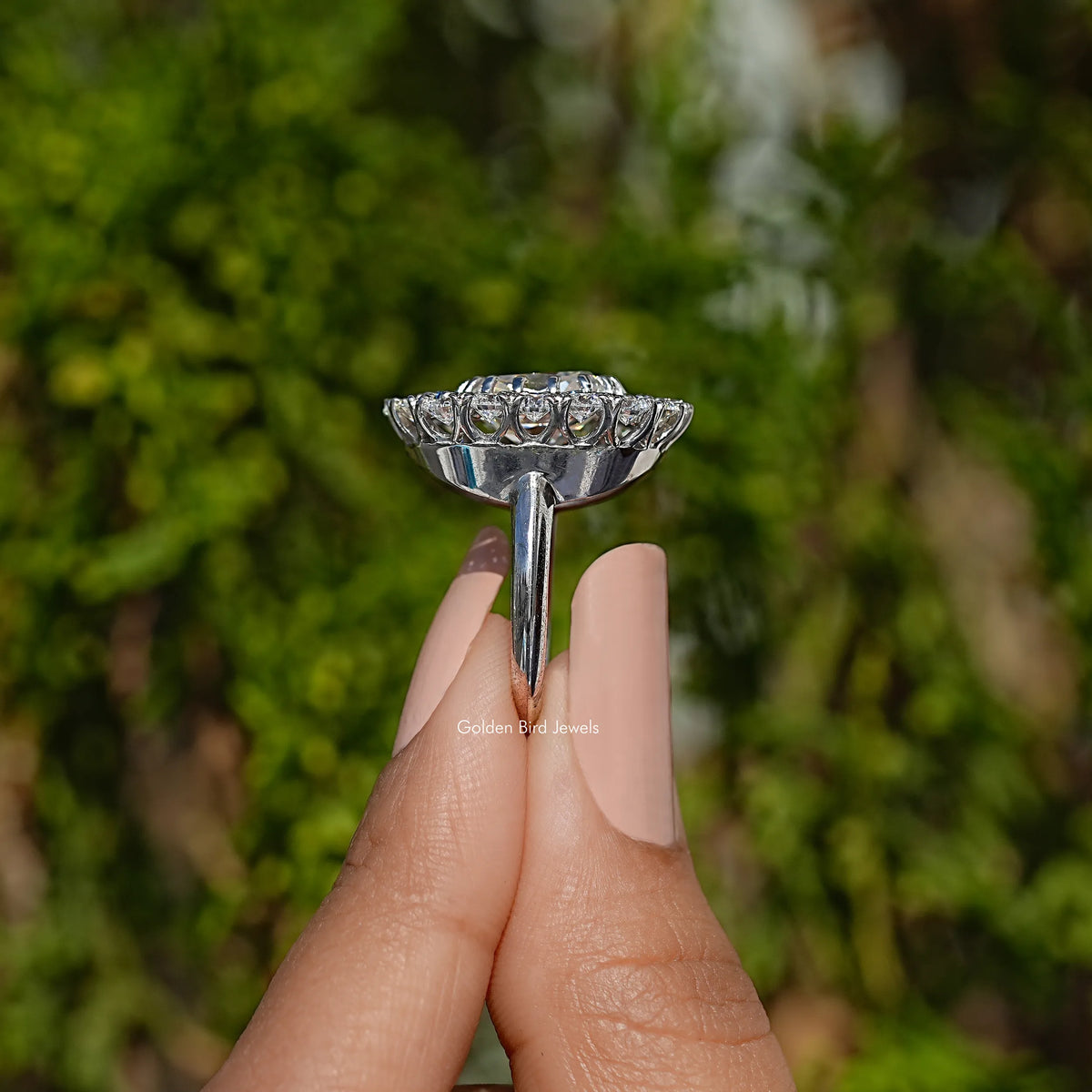 Doppelter Halo Old Mine Kissen-Schliff Moissanit-Ring