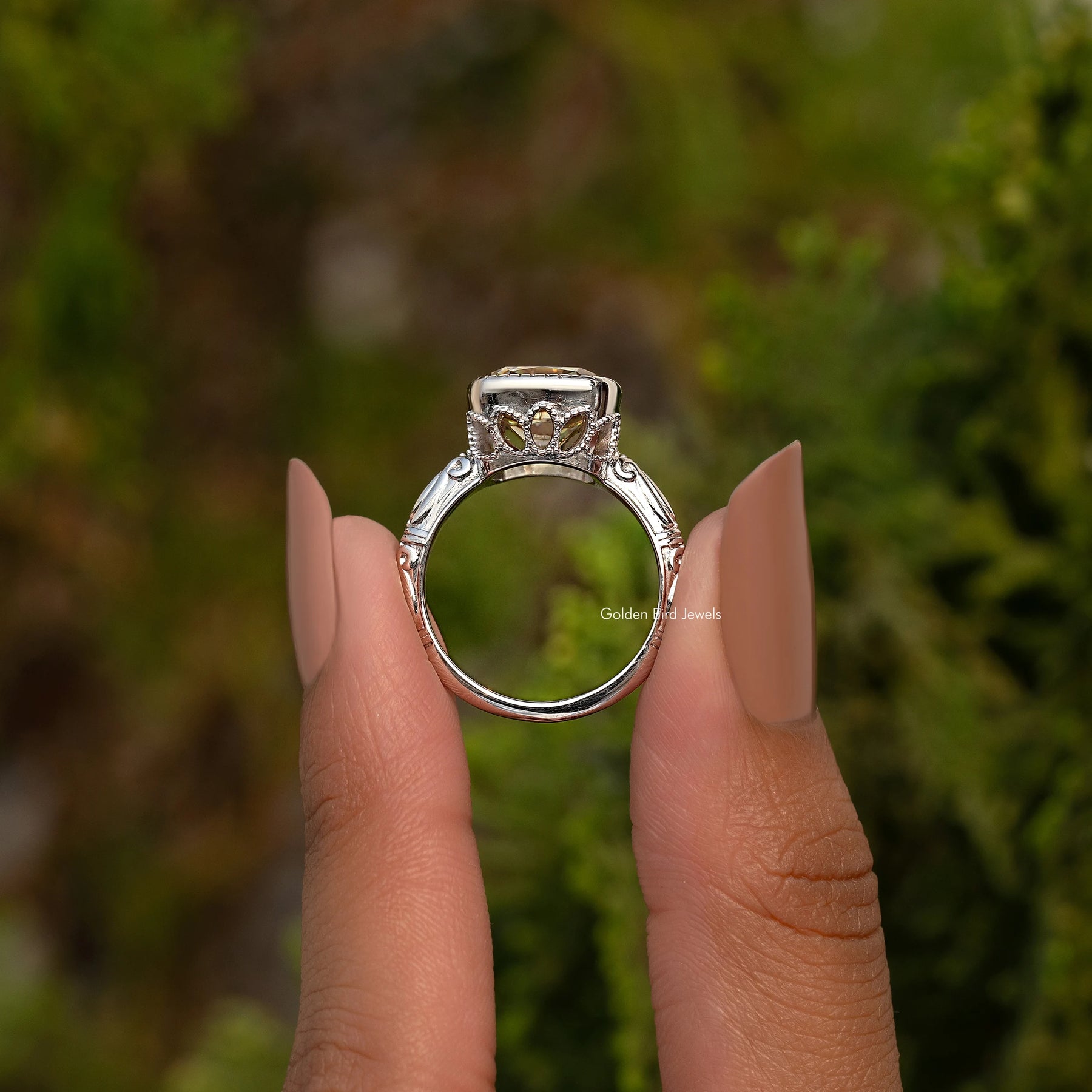 Old Mine Cushion Cut Moissanite Solitaire Ring