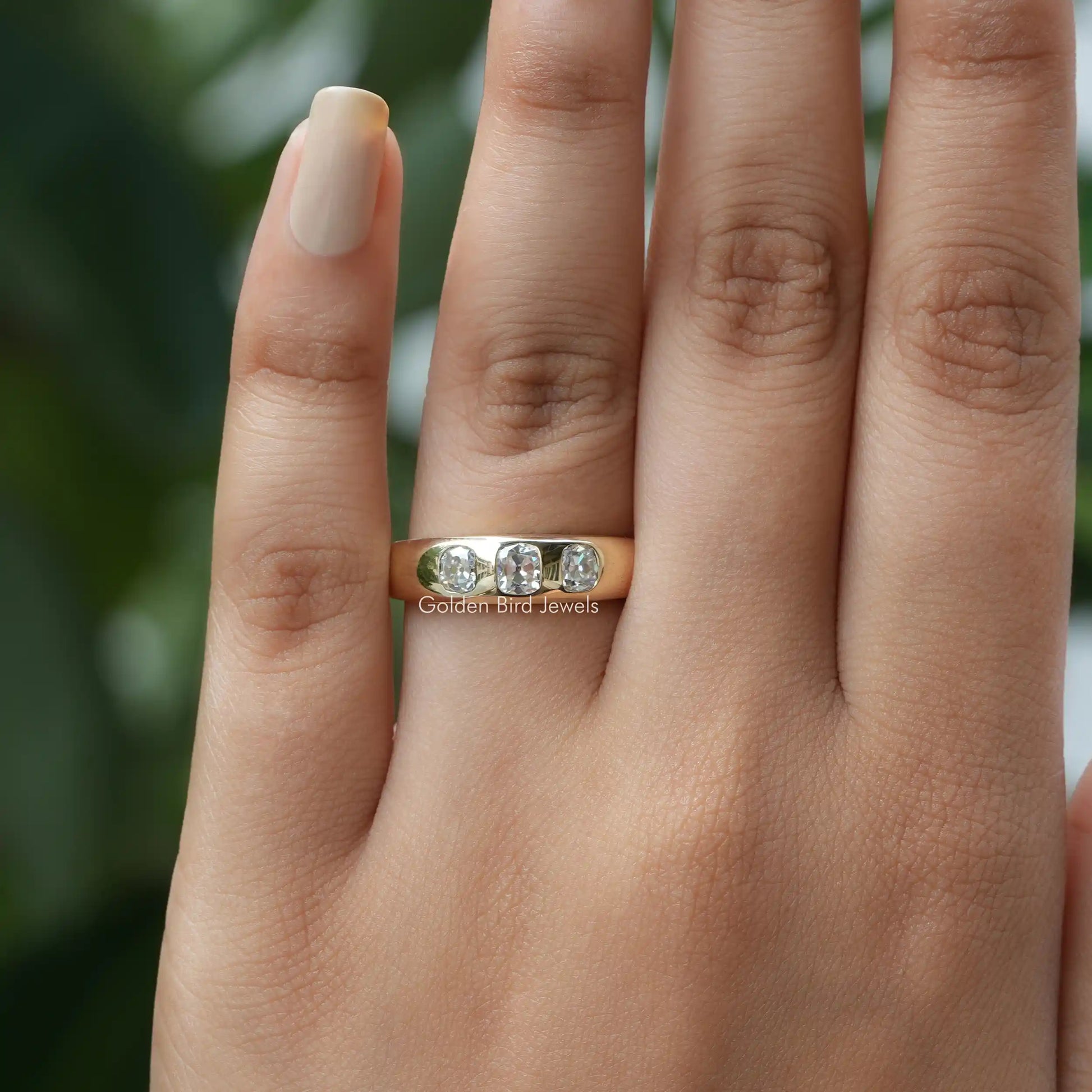 In Finger view of Cushion cut moissanite halo Ring  