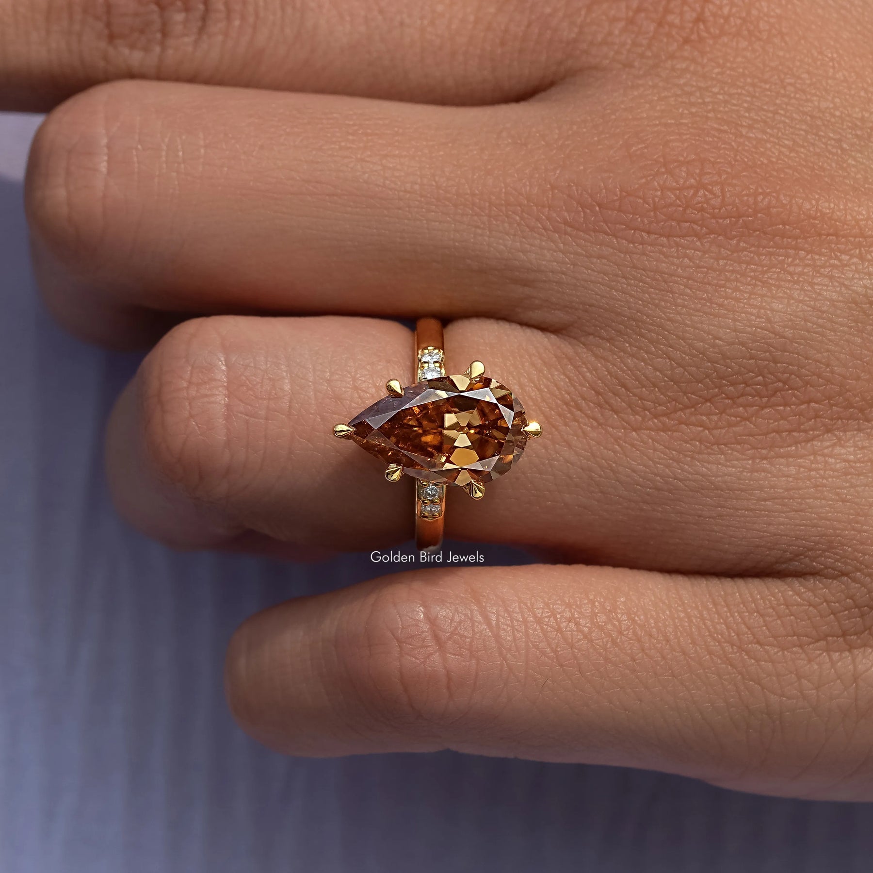 Old Mine Cut Pear Champagne Accent Set Engagement Ring