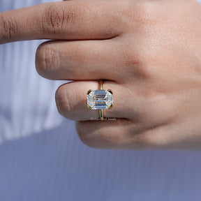 Off White Old Mine Emerald Cut Moissanite Ring