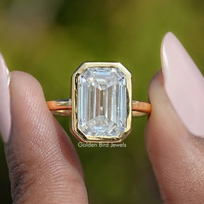 Bezel Set Old Mine Emerald Moissanite Engagement Ring