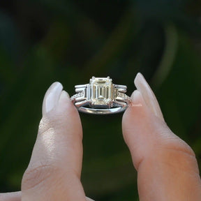 [Old Mine Emerald Cut Moissanite Ring]-[Golden Bird Jewels]