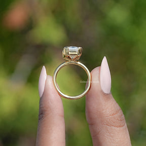 Off White Old Mine Emerald Cut Moissanite Ring