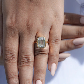 Bezel Set Old Mine Emerald Moissanite Engagement Ring