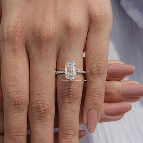 Old Mine Emerald Cut Moissanite Accent Ring