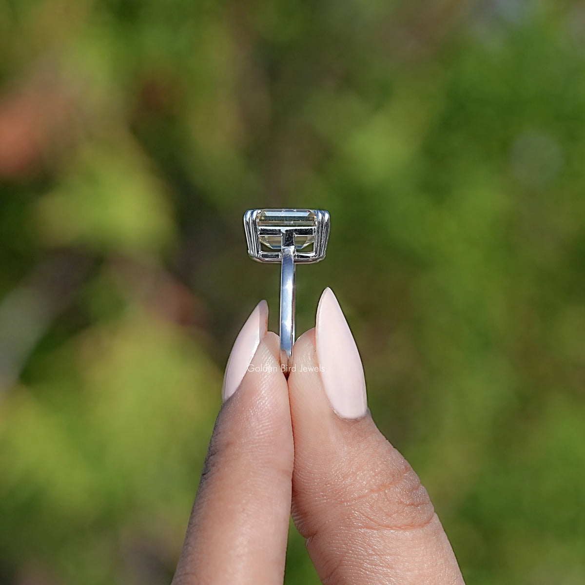 Old Mine Emerald Moissanite Solitaire Ring