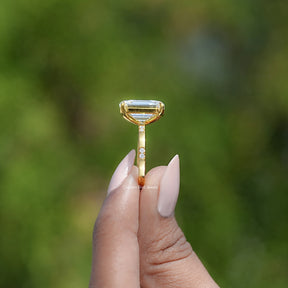 Off White Old Mine Emerald Moissanite Engagement Ring