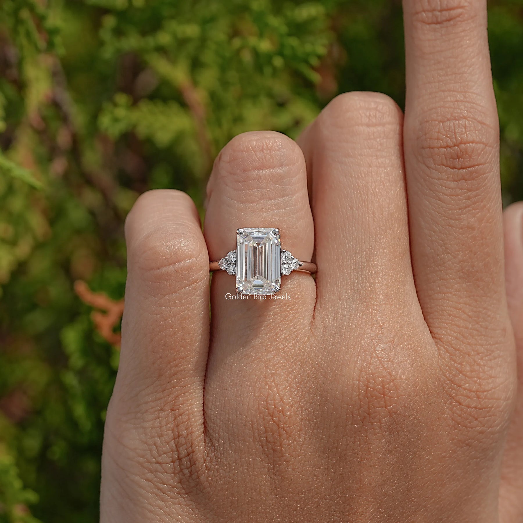 Old Mine Emerald Moissanite Engagement Ring