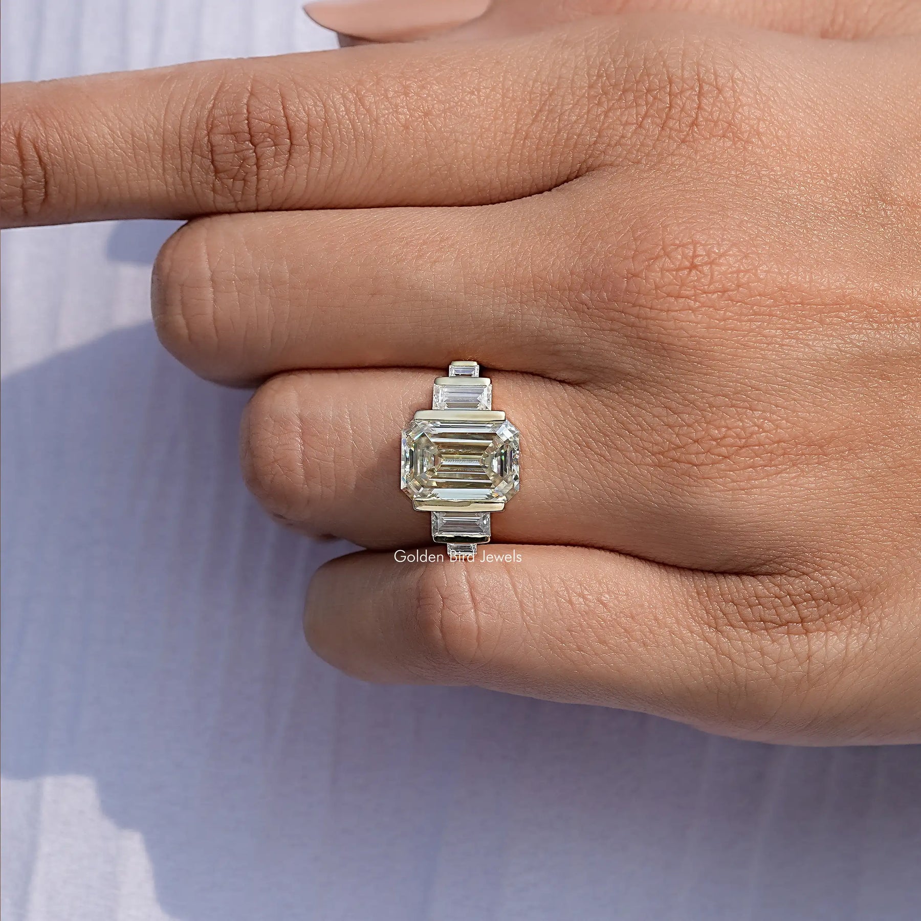 Old Mine Emerald Moissanite Five Stone Ring