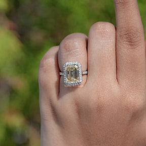 Old Mine Emerald Moissanite Halo Accent Ring