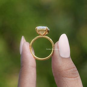 Off White Old Mine Emerald Moissanite Engagement Ring