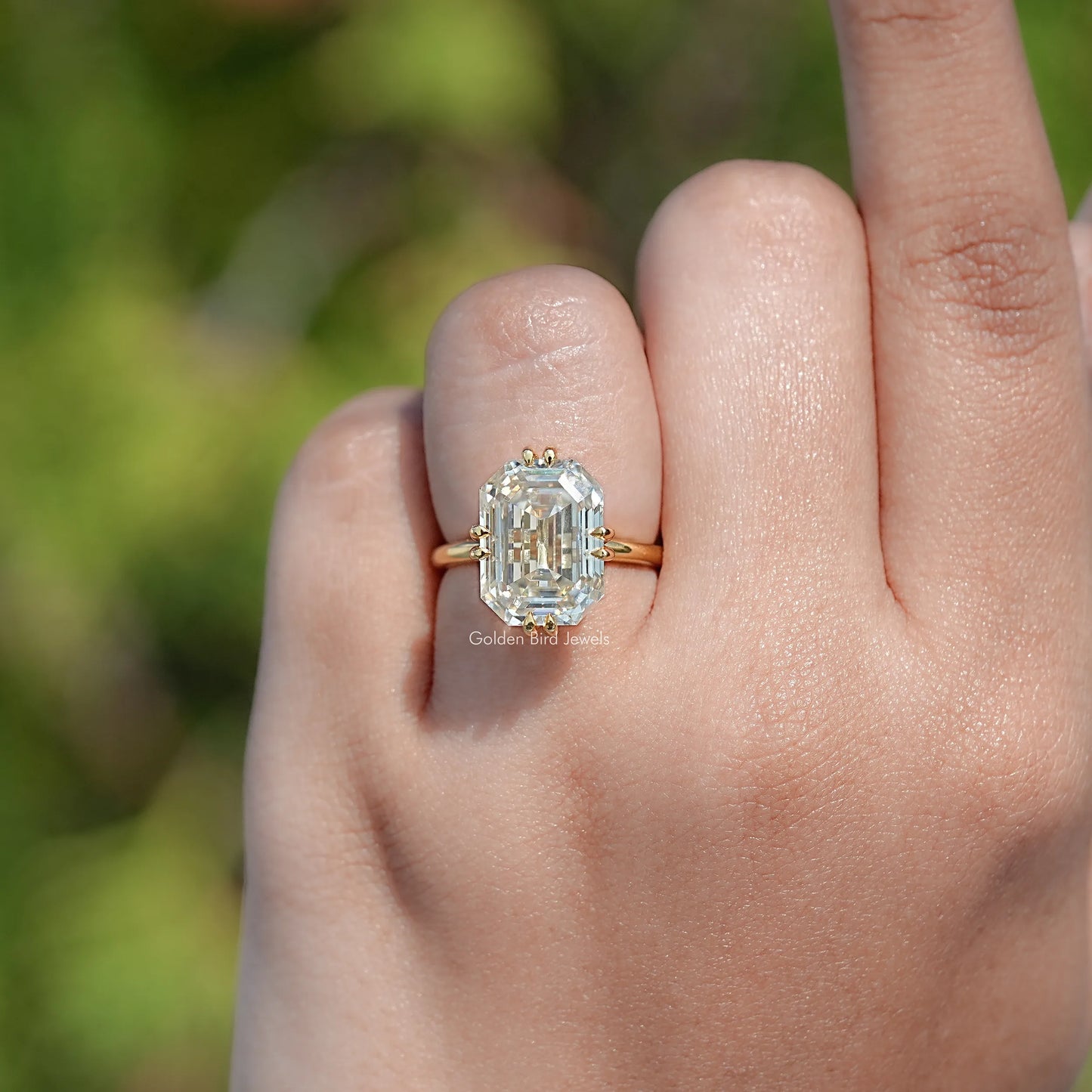 Old Mine Emerald Moissanite Solitaire Engagement Ring