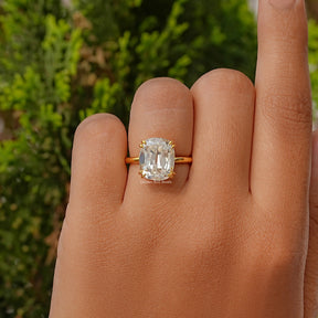 Elongated Old Mine Cut Cushion Solitaire Moissanite Ring