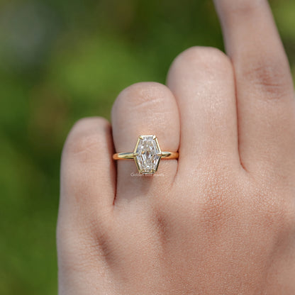 Top View Of Near Colorless Old Mine Lozenge Moissanite Solitaire Ring
