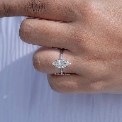 Close View Of Old Mine Marquise Moissanite Ring