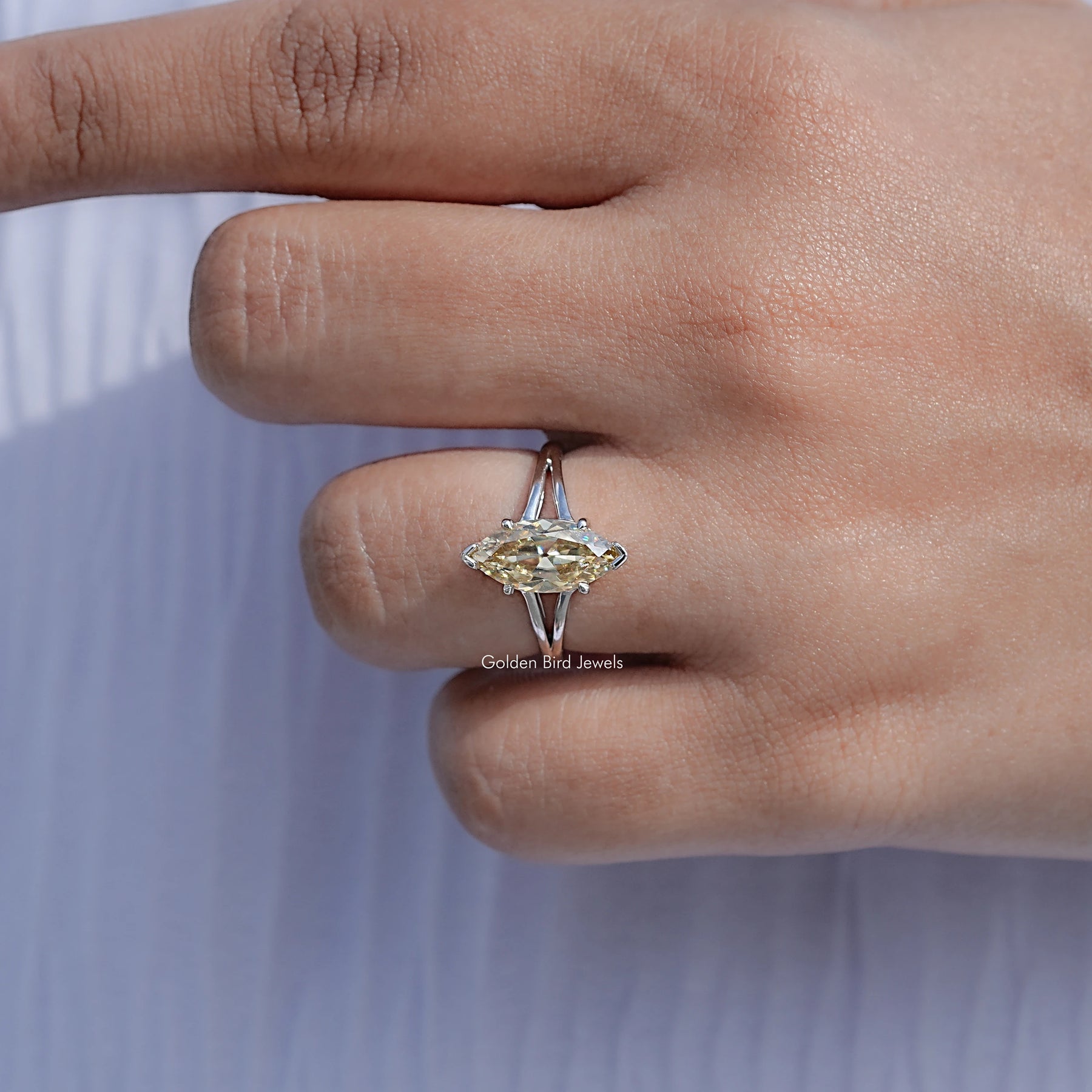 Old Mine Marquise Shaped Moissanite Solitaire Ring