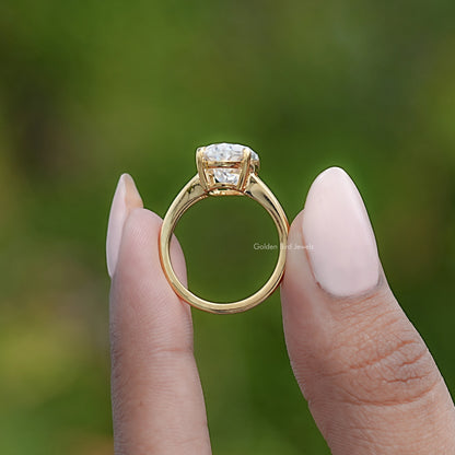 Old Mine Moval Moissanite Split Shank Solitaire Ring
