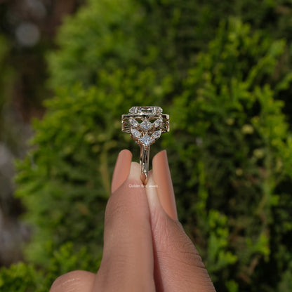 Old Mine Moval Cut Moissanite Halo Cluster Engagement Ring
