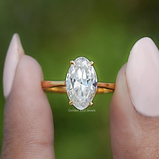 Old Mine Moval Moissanite Hidden Halo Ring