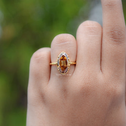 Champagne Old Mine Moval Moissanite Solitaire Ring