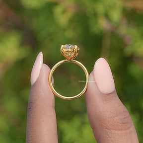 Yellow Old Mine Moval Moissanite Solitaire Ring