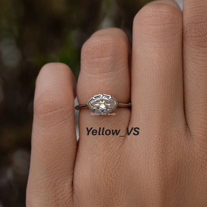 East West Old Mine Moval Moissanite Solitaire Ring