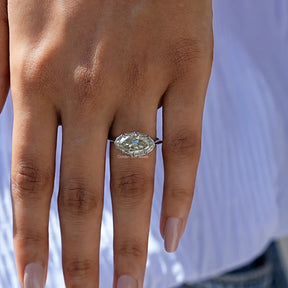 East West Old Mine Moval Cut Ring In finger