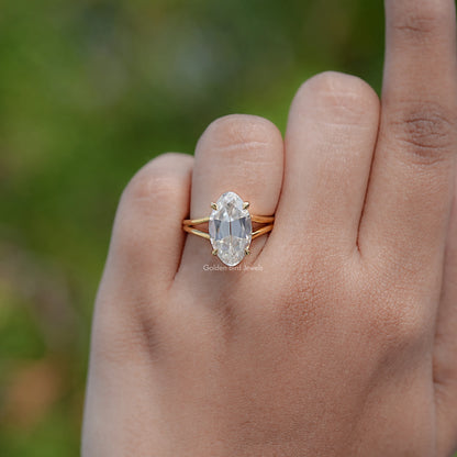 Old Mine Moval Moissanite Split Shank Solitaire Ring