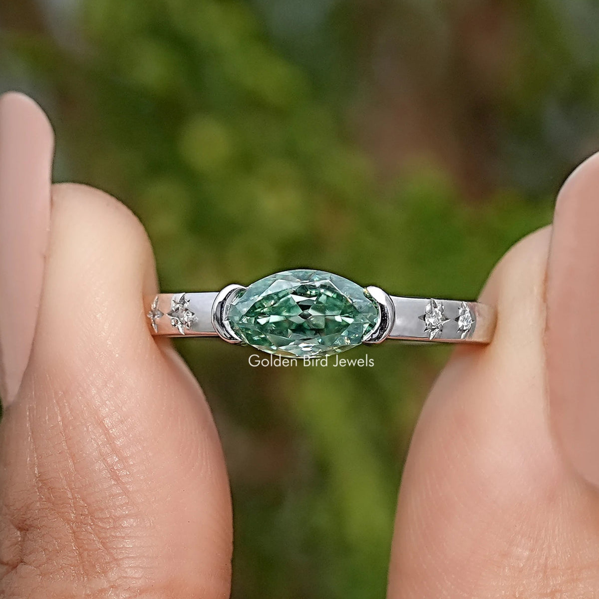 East West Old Mine Moval Moissanite Ring