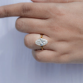 Old Mine Moval Moissanite Twisted Shank Solitaire Ring