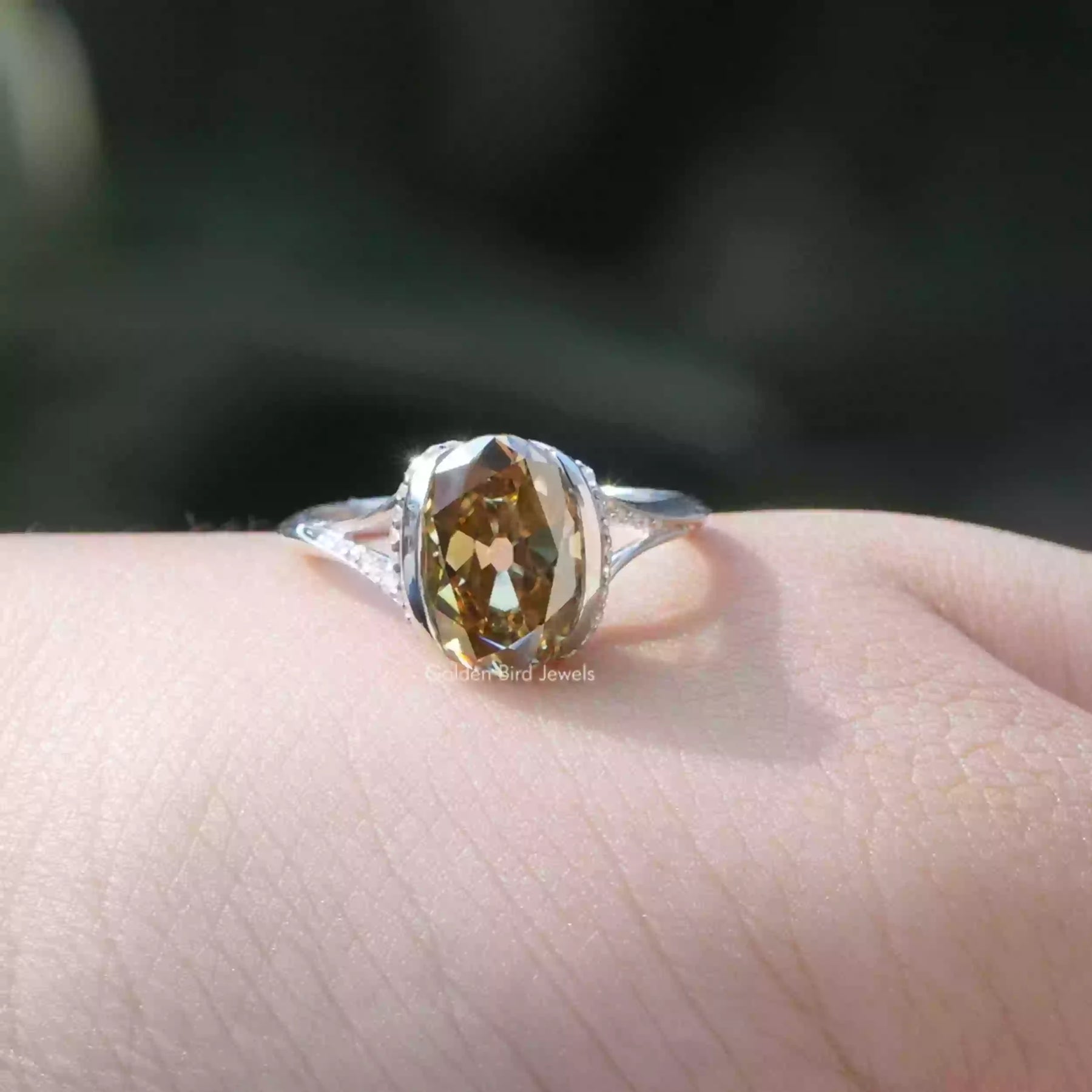 [Old Mine Oval Cut Moissanite Ring]-[Golden Bird Jewels]