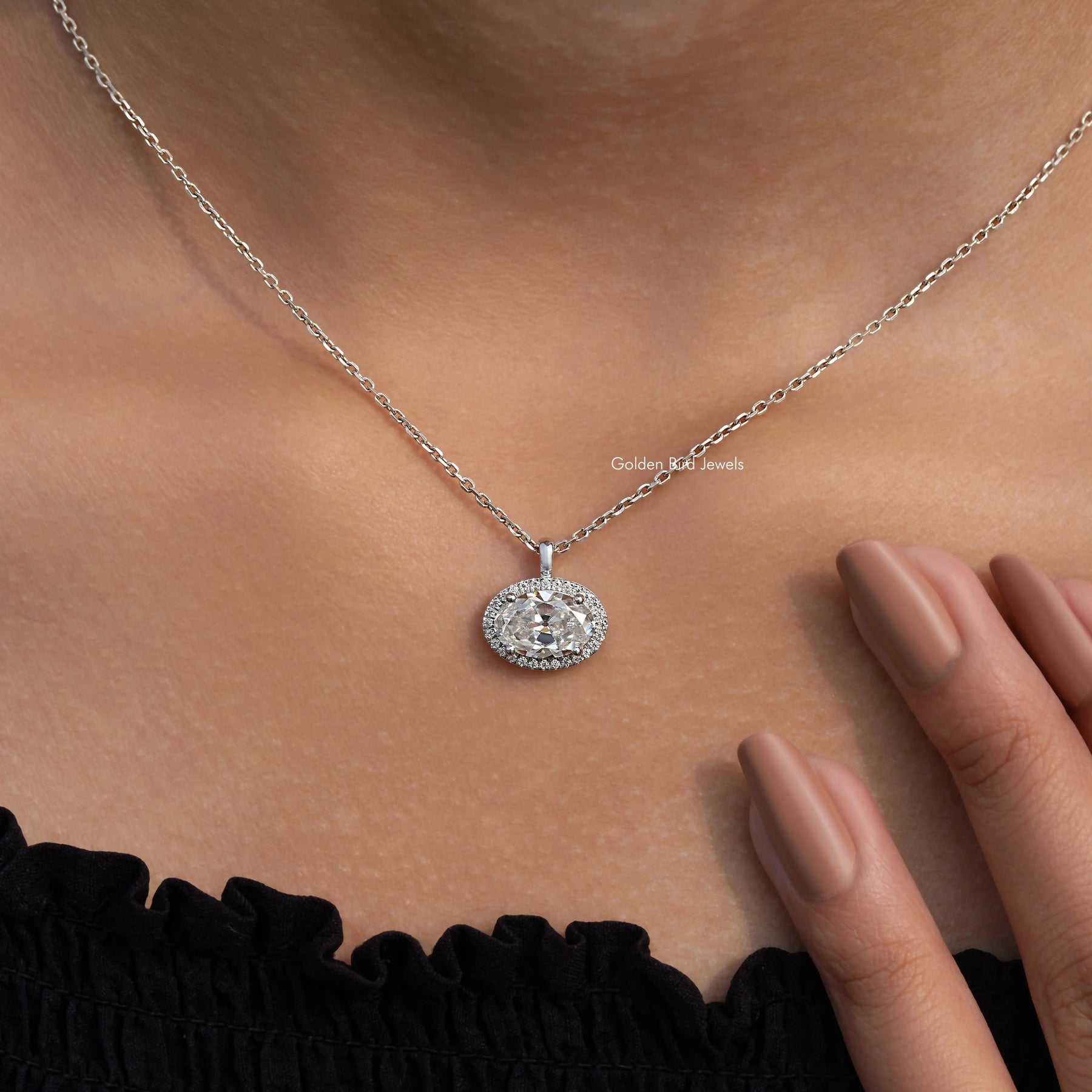 Side View Of Old Mine Oval Moissanite Pendant