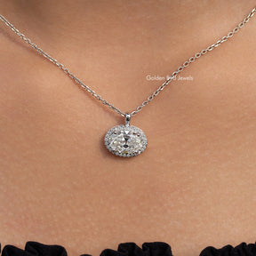 In neck View Of Old Mine Oval Moissanite Pendant