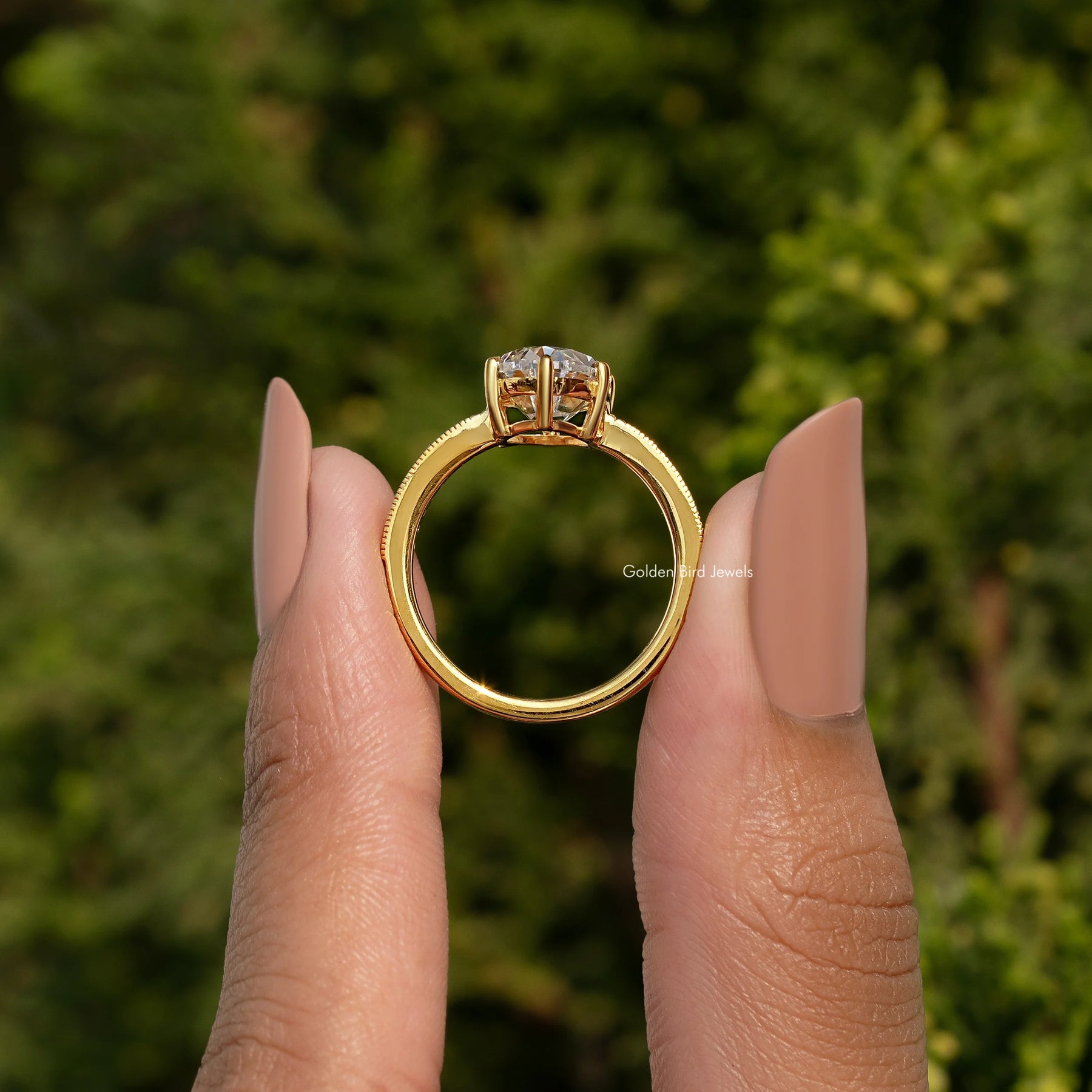 Old Mine Oval Cut Moissanite Accent Stone Ring