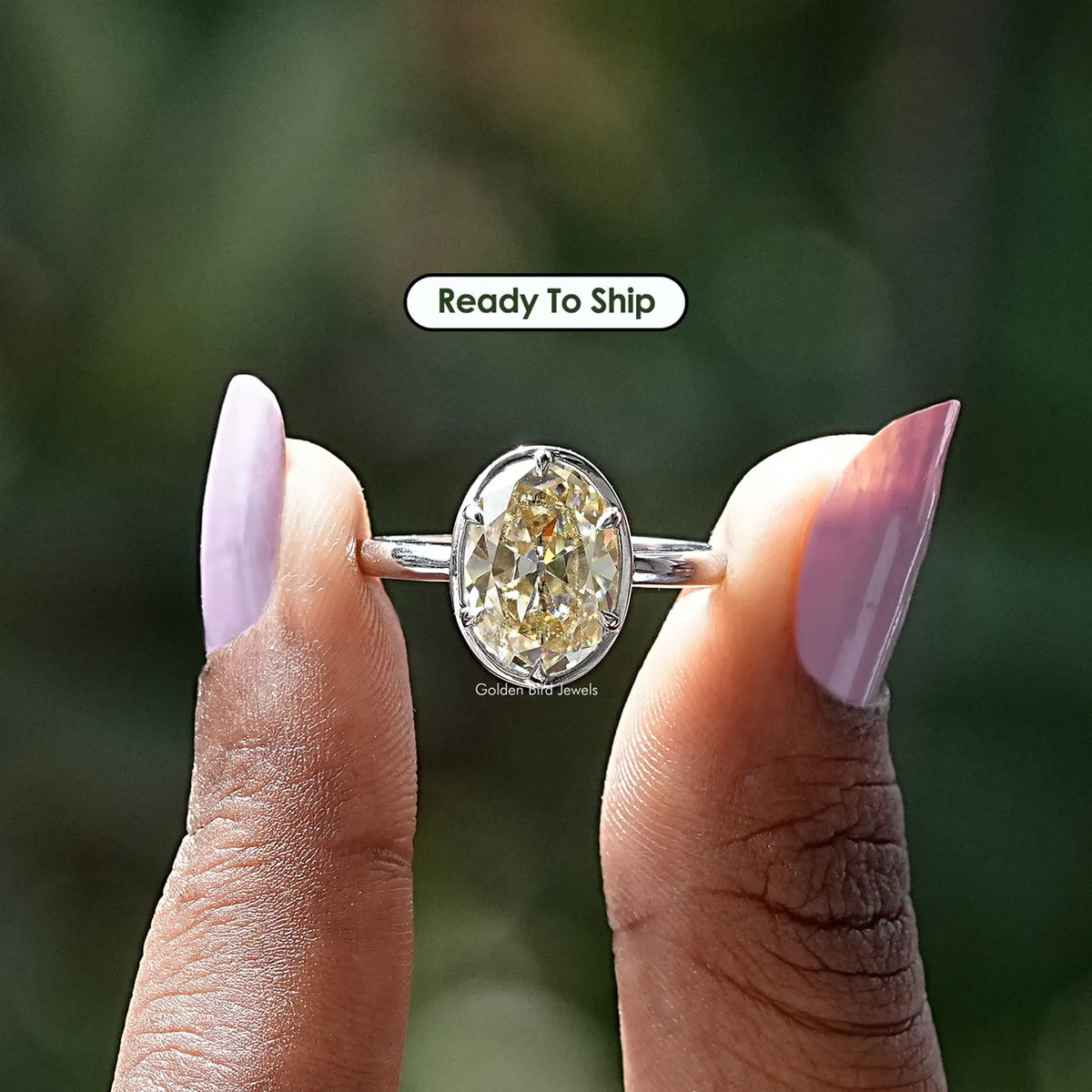 [Old Mine Oval Cut Moissanite Ring]-[Golden Bird Jewels]