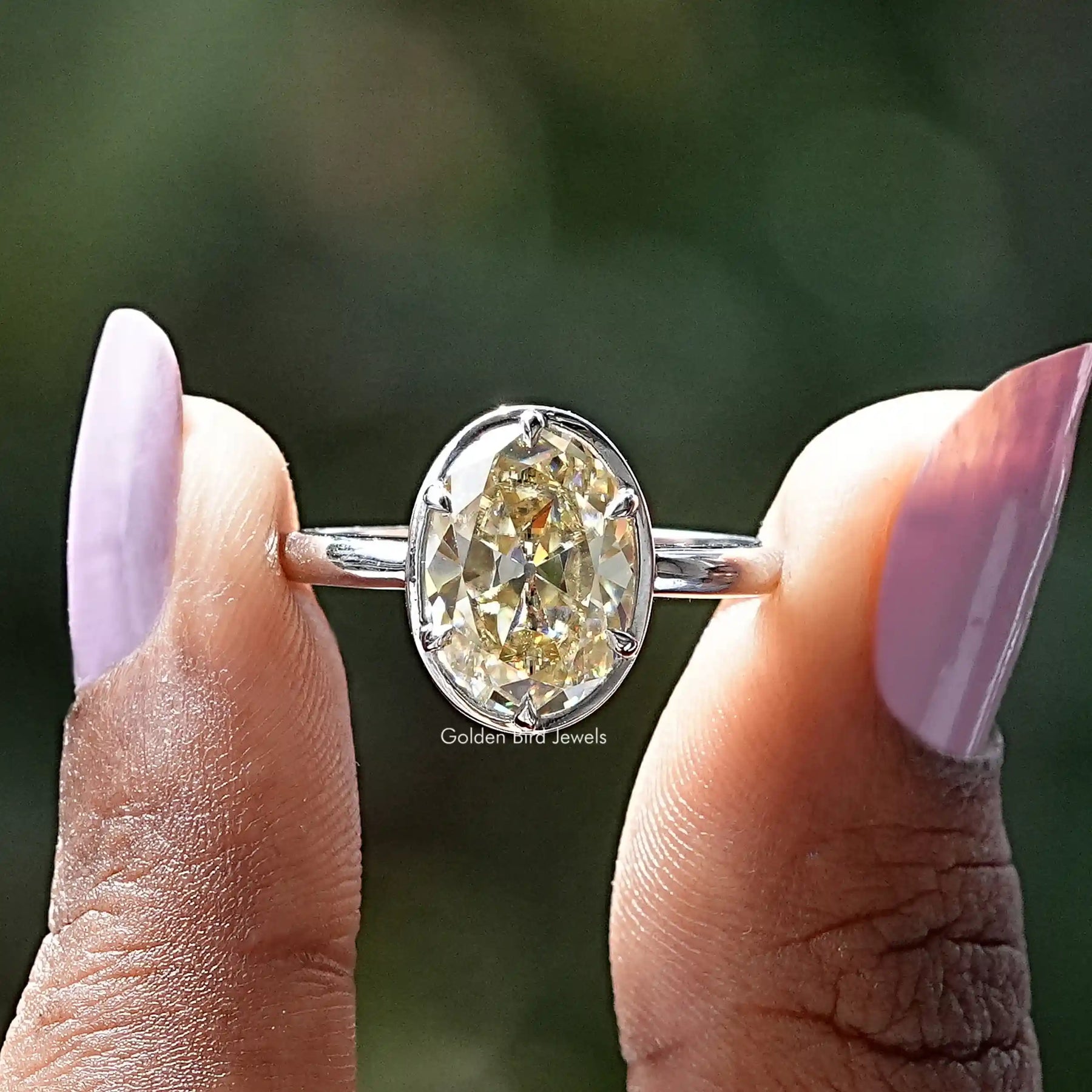 [Old Mine Oval Cut Moissanite Engagement Ring]-[Golden Bird Jewels]