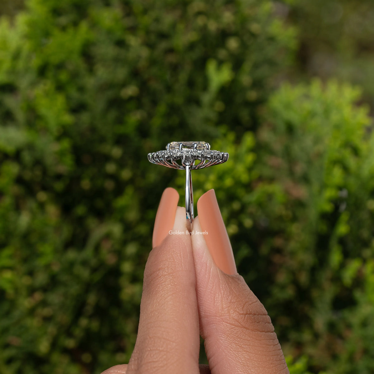 Old Mine Oval Cut Moissanite Halo Ring