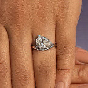 Old Mine Pear Curved Band Solitaire Engagement Ring