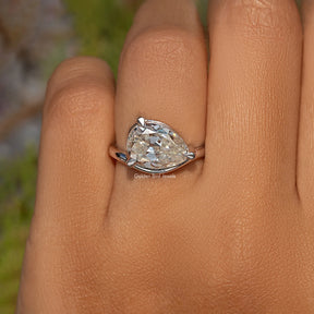 Old Mine Pear Cut Moissanite Carved Solitaire Ring