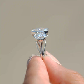 [Bezel Set Old Mine Pear Cut Moissanite Ring]-[Golden Bird Jewels]